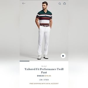 SOLD!!! Men's RLX Golf Tailored Fit Performance Pants 32X32 - White - NWT!!!